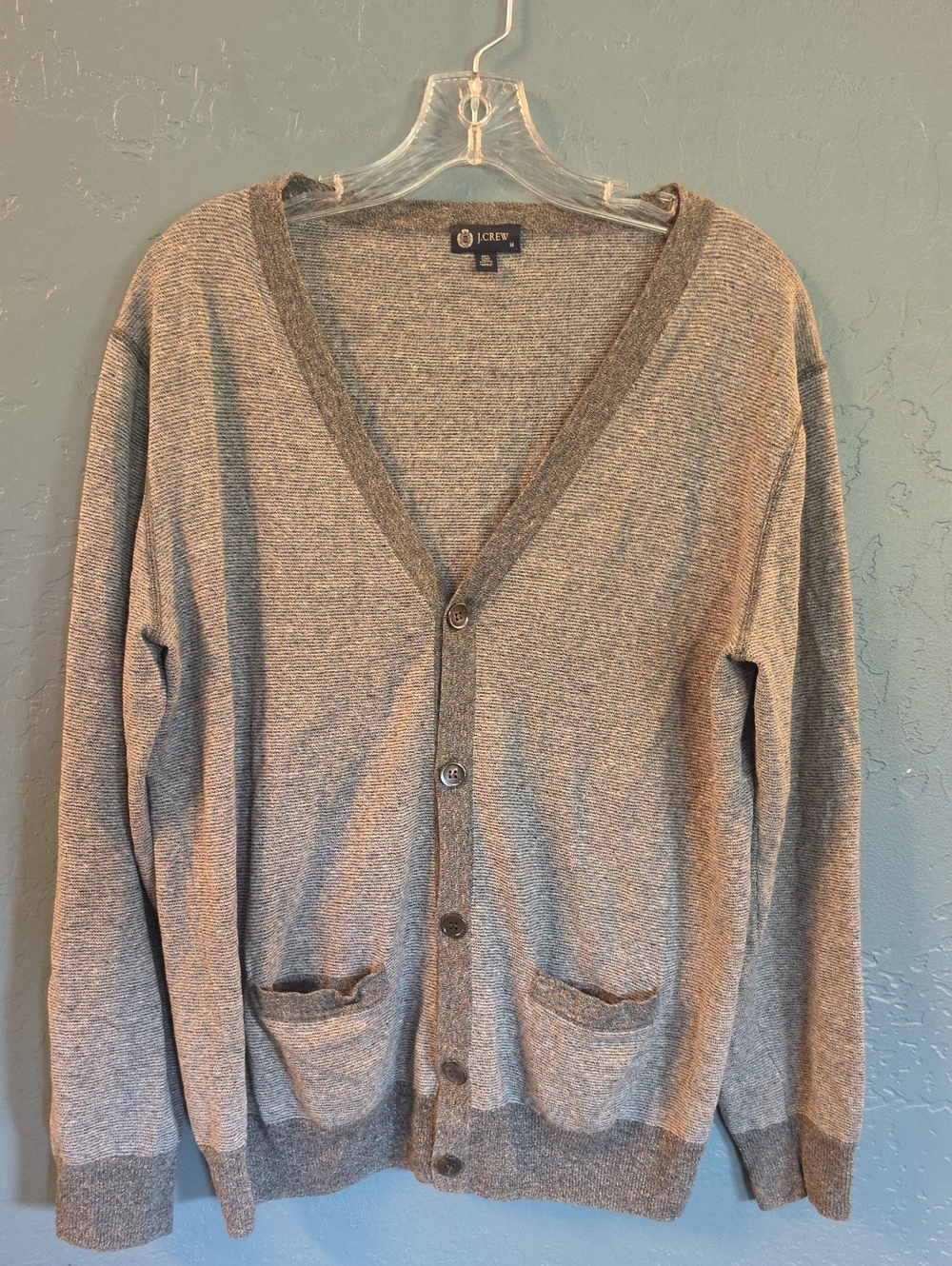 J. Crew Men's Marled Varsity Heather Gray V-Neck Button Cardigan